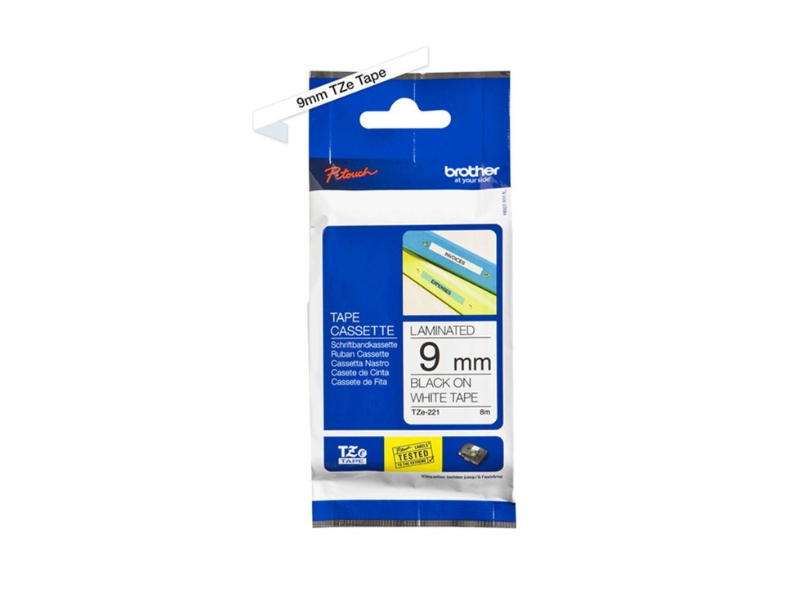 Brother Tape P-Touch 9mm Black on White TZ2221