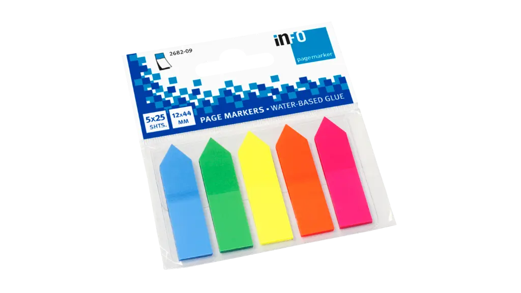 INFONOTES Page Marker Arrow 12x44mm 5 Neon Colour x 25 sheets 2682-09