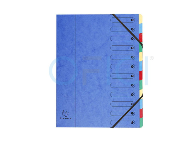 EXACOMPTA Dividers Expanding Spine 12 Sections 4 Colours 225gsm 5212E