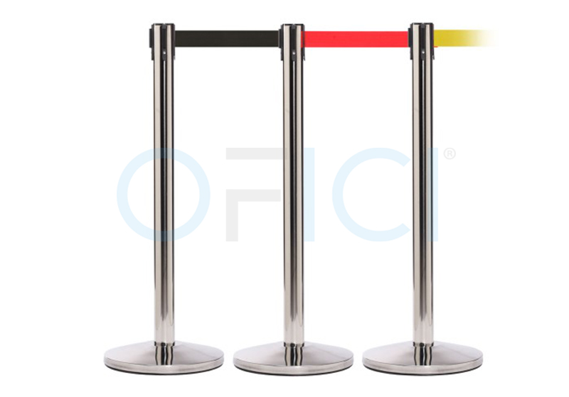 Queue Pole Polished Stainless Steel 3.4m Red Ribbon