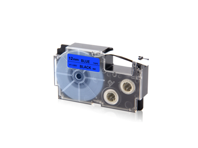 CASIO XR-12BU1-W-DJ 12mm Black on Blue Label Cartridge