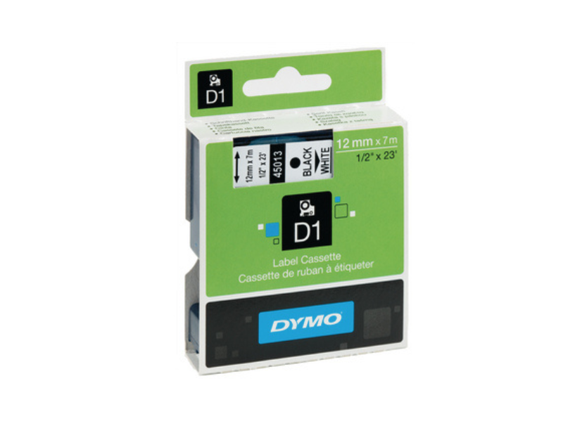 Dymo Tape 12mm x 7m Black on White 45013