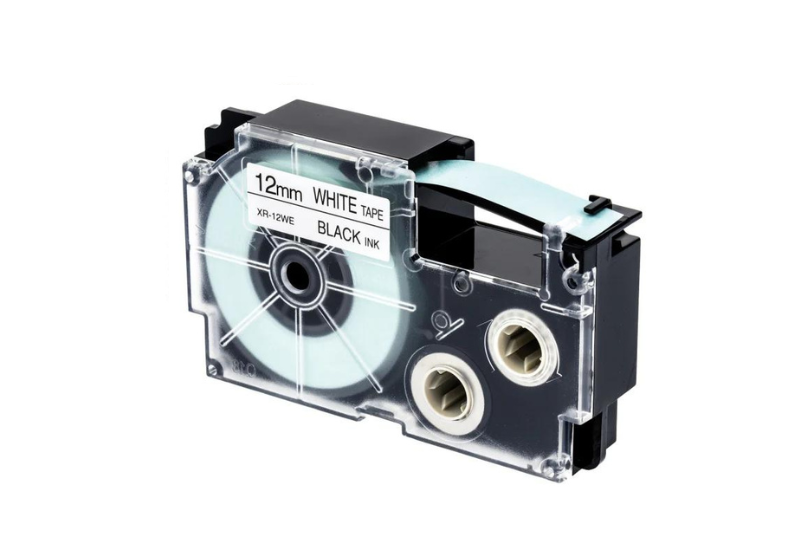 CASIO XR-12WE1-W-DJ 12mm Black on White Label Cartridge
