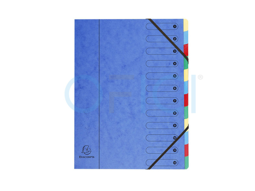 [5212E] EXACOMPTA Dividers Expanding Spine 12 Sections 4 Colours 225gsm 5212E
