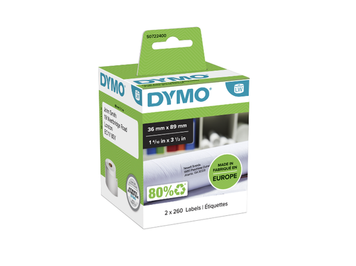 [S0722400] DYMO LABEL ADDRESS LARGE WHITE PAPER 89X36MM 2rolls/260labels S0722400